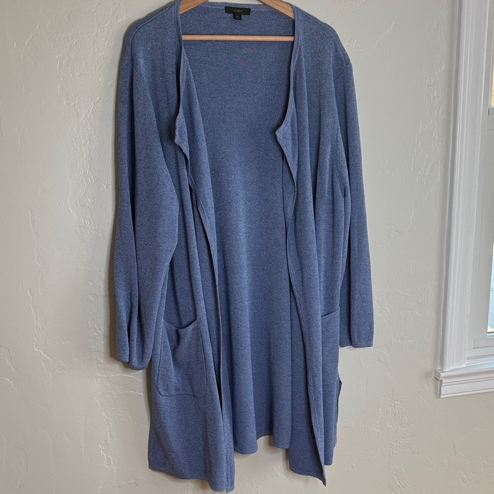 J. Crew Linen Blend Soft Blue Open Front Cardigan